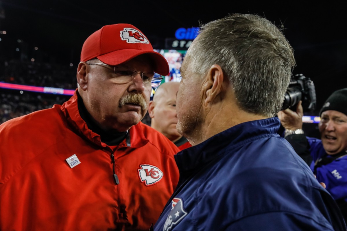 Chiefs coach Andy Reid and Patriots coach Bill Belichick have the most wins of any current head coach in the NFL.